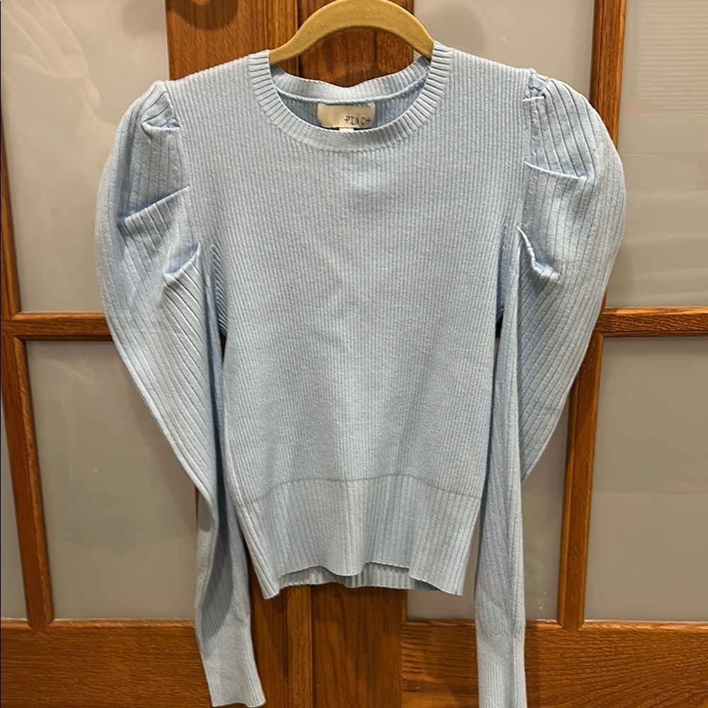 NWOT! Pinch Blue Crew Neck Sweater with Puff Sleeves - Picture 1 of 7